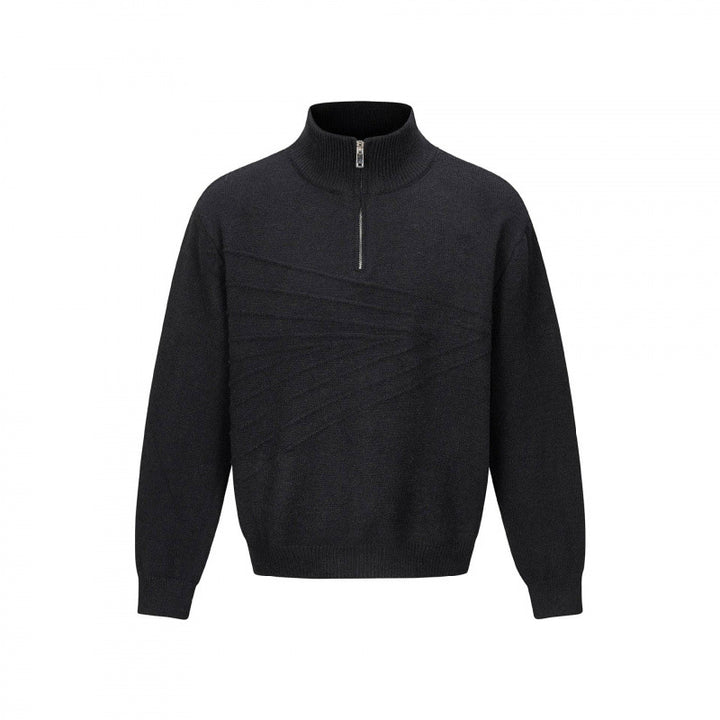 Unisex Feinstrick-Halbzipp-Pullover mit Stehkragen und diagonaler Struktur Echo Archiv