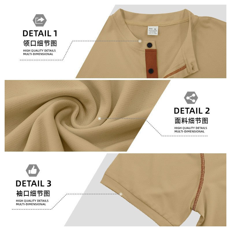 Herren nan kurzärmeliges Henley-Shirt mit Stehkragen, Brusttasche und kontrastierenden Ziernähten Echo Archiv