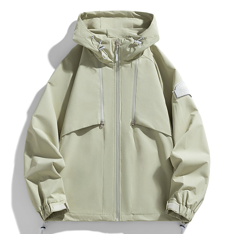 Unisex Leichte zweifarbige Wind- und Regenjacke mit Kapuze, Kordelzug und Reißverschlusstaschen Echoarchiv
