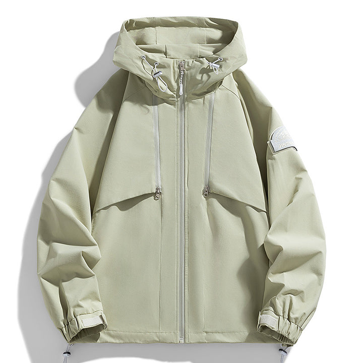 Unisex Leichte zweifarbige Wind- und Regenjacke mit Kapuze, Kordelzug und Reißverschlusstaschen Echoarchiv