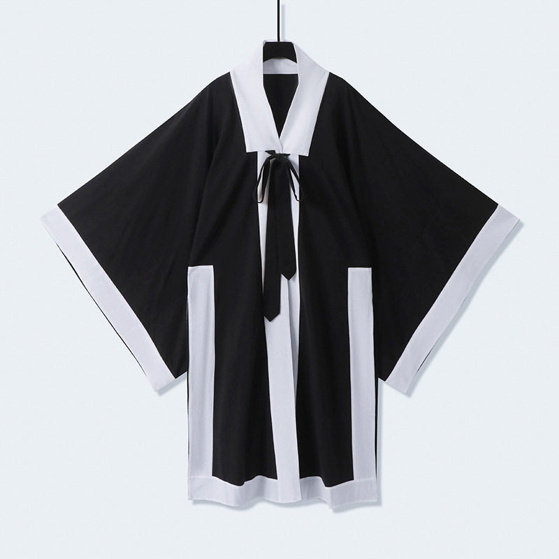 Unisex Oversize Kimono-Cardigan mit Kontrastblende, Bindeband und aufgesetzten Taschen Echoarchiv