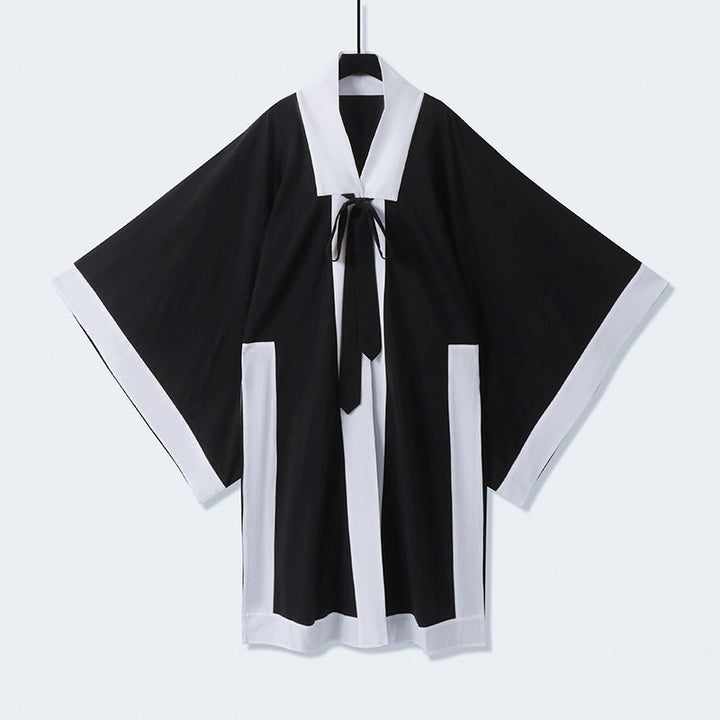 Unisex Oversize Kimono-Cardigan mit Kontrastblende, Bindeband und aufgesetzten Taschen Echoarchiv