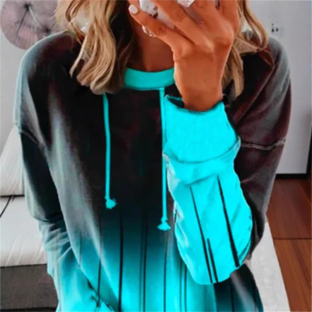 Damen nan Relaxed-Fit Kapuzen-Sweatshirt mit Ombre-Effekt, Kordelzug, abgerundetem Saum und seitlichen Schlitzen Echo Archiv