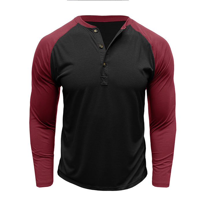 Herren Langarm-Henley-Shirt mit kontrastierenden Ärmeln und modischen Knopfdetails Echoarchiv