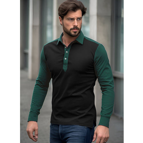 Herren Langarm-Henley-Shirt aus hochwertigem, atmungsaktivem Material mit Kontrastärmeln Echoarchiv