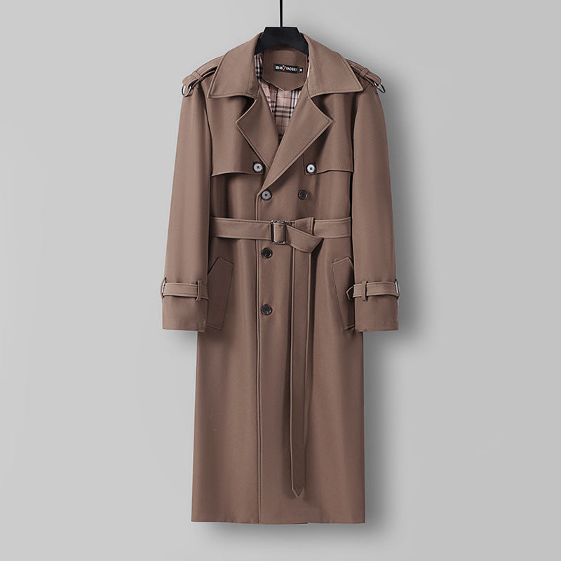 Damen Eleganter lang geschnittener Wollmix-Trenchcoat mit doppelreihiger Knopfleiste und Bindegürtel Echoarchiv