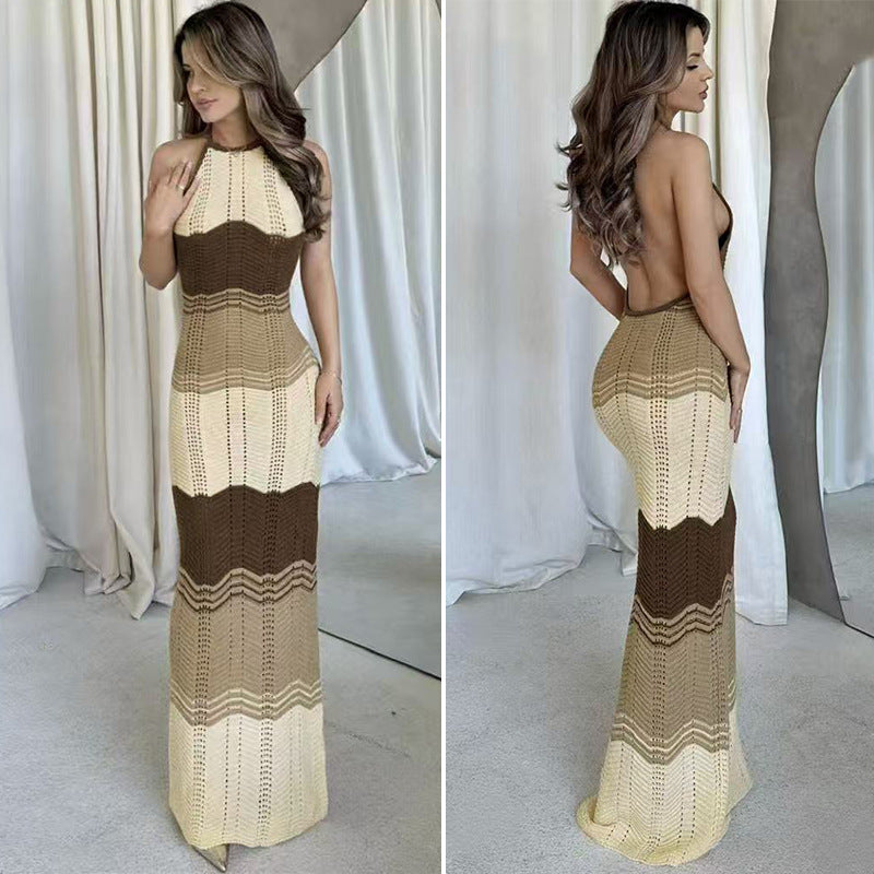 Damen Häkel-Maxikleid mit exklusivem Muster und elegantem Kragen Echo Archiv