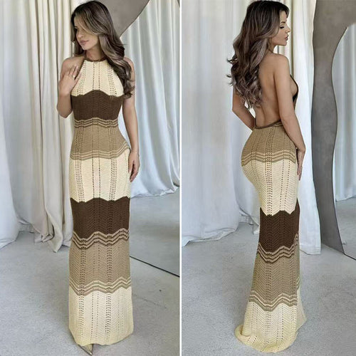 Damen Häkel-Maxikleid mit exklusivem Muster und elegantem Kragen Echo Archiv