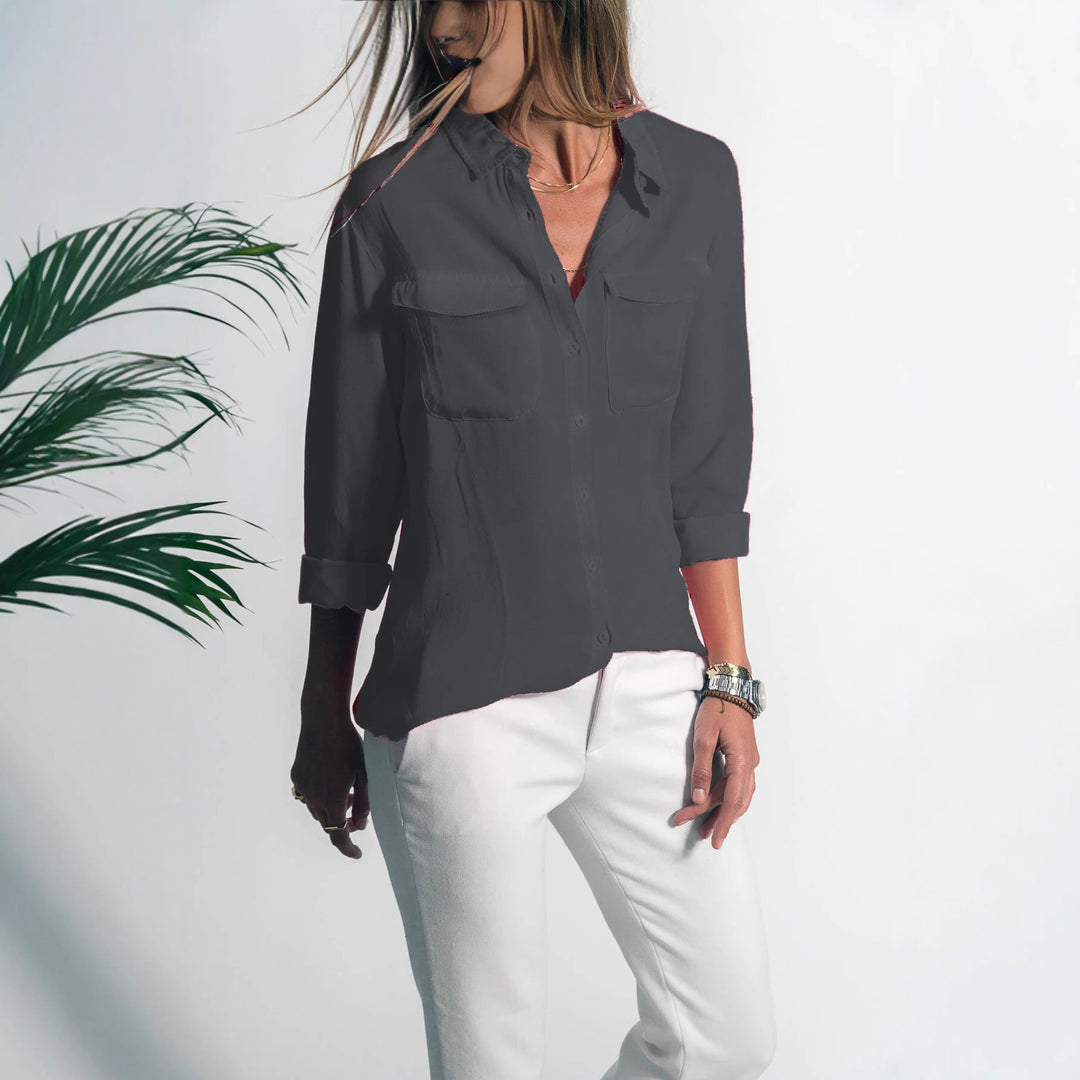 Damen Leichtes Hemd Bluse mit Brusttaschen und Lockerer Passform Echoarchiv