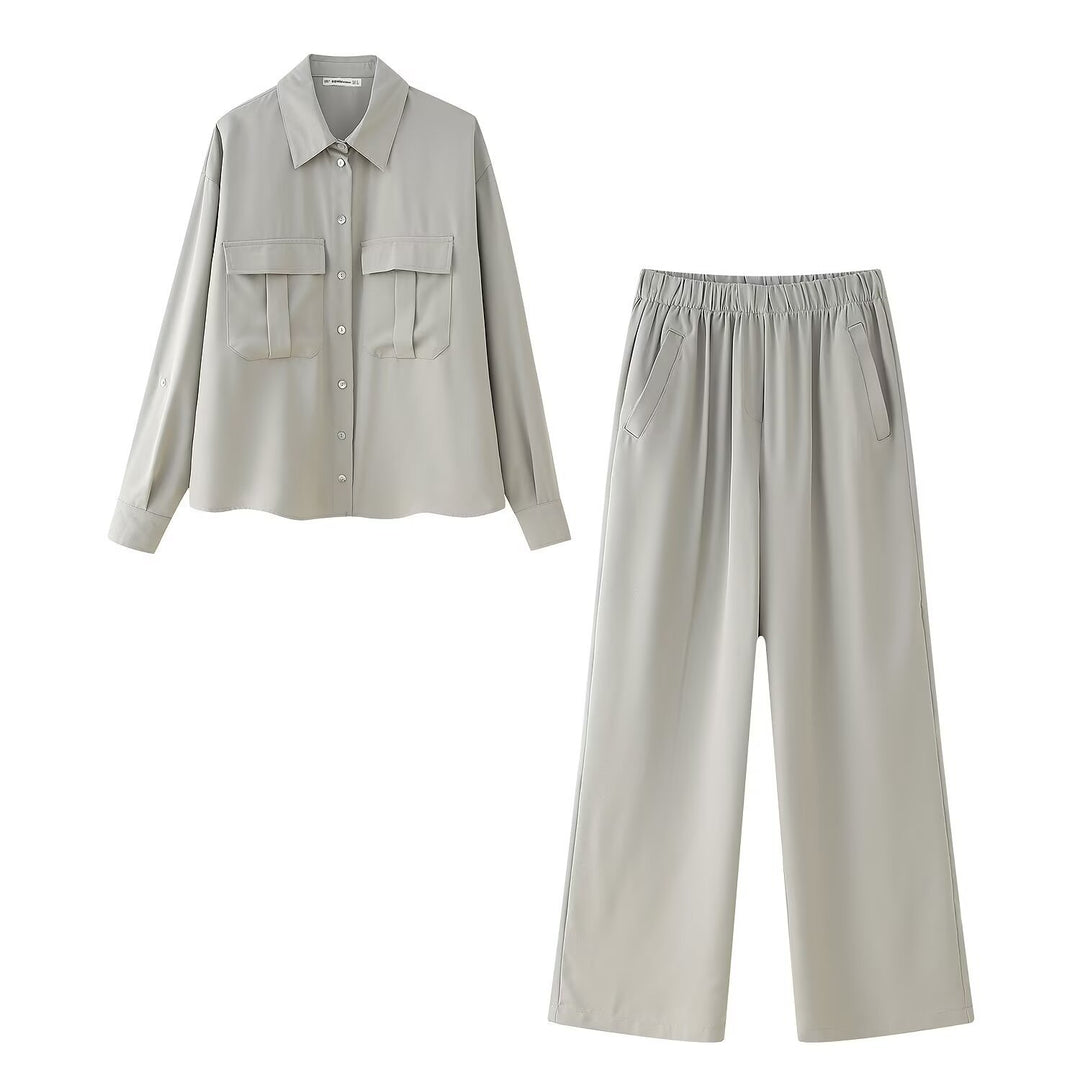 Damen Zweiteiliges Ensemble mit Oversized-Hemd, Pattentaschen und weiter Gummibundhose Echo Archiv