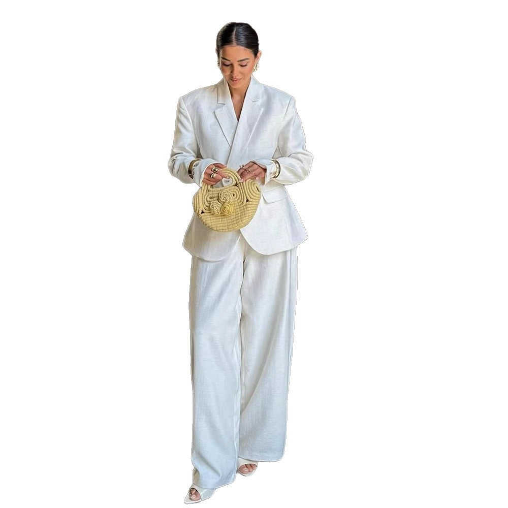Damen Oversize-Leinenblazer mit strukturierter Schulter und tailliertem Saum Echoarchiv