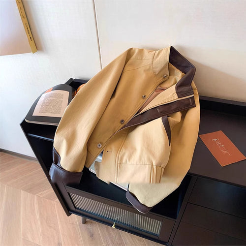 Damen Harrington-Jacke mit Lederbesatz und verdecktem Reißverschluss Echo Archiv