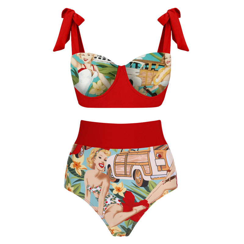 Damen Bikiniset mit hochtaillierten Shorts und verspieltem Wickelrock Echo Archiv