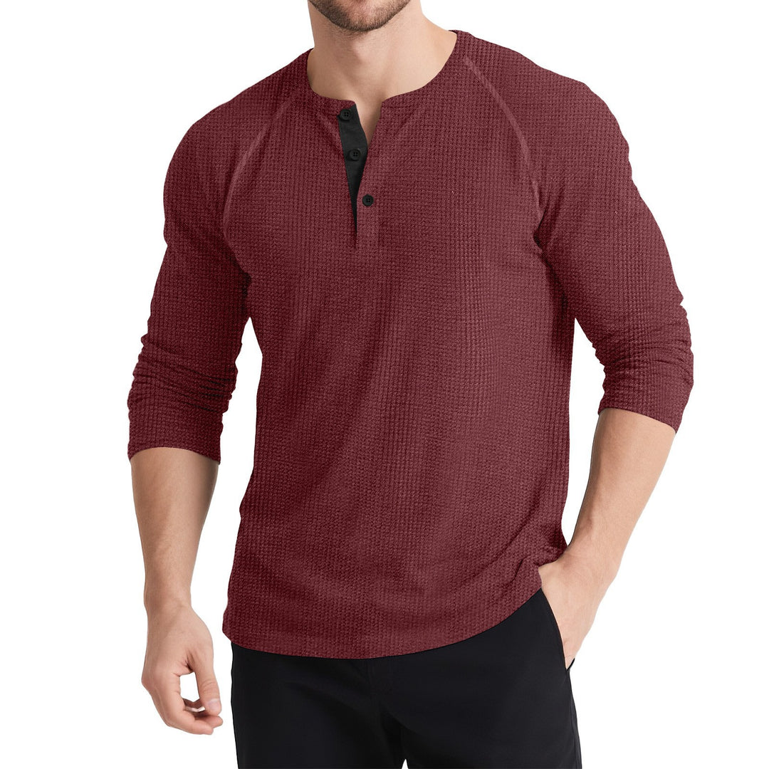 Herren Langarm-Henley-Shirt mit Knopfleiste Echoarchiv