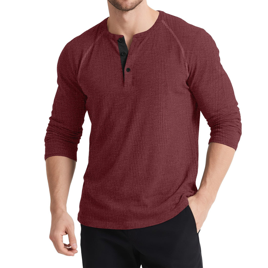 Herren Langarm-Henley-Shirt mit Knopfleiste – Arvello