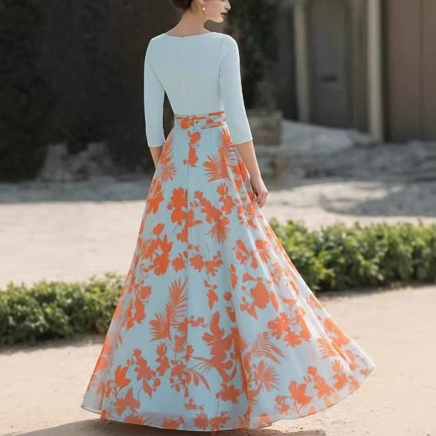 Damen Florales Maxikleid mit Wickeloberteil, dreiviertel-Ärmeln und ausgestelltem Rock – Orélia
