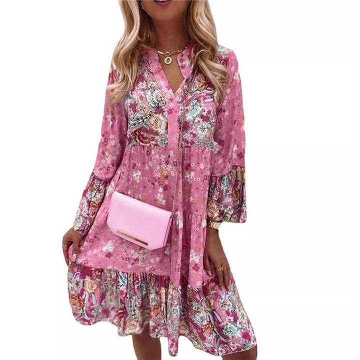 Damen nan florales Boho-Kleid mit V-Ausschnitt und Stufenrock Echo Archiv