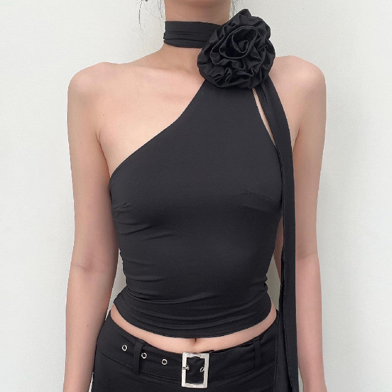 Damen asymmetrisches Top mit floraler Applikation und verstellbarem Träger Echo Archiv
