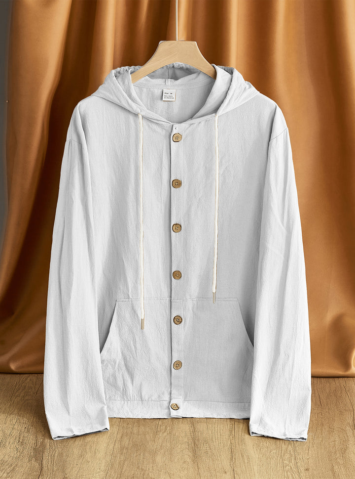 Herren lässiger Kapuzenjacke mit strukturiertem Design und Holzknöpfen Echoarchiv