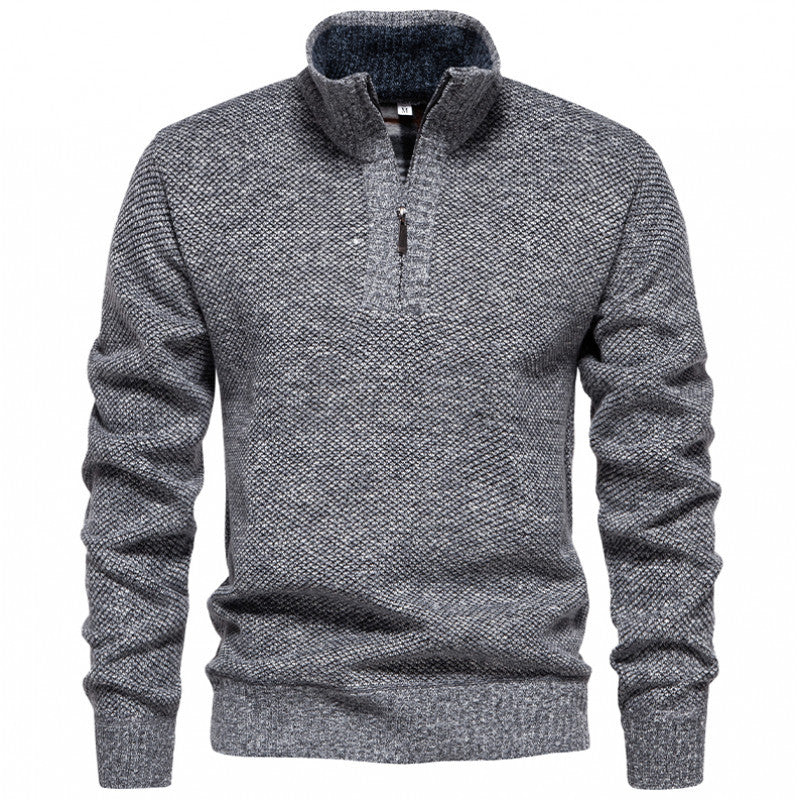 Herren Strickpullover mit halbem Reißverschluss und modischem Strukturdesign Echoarchiv