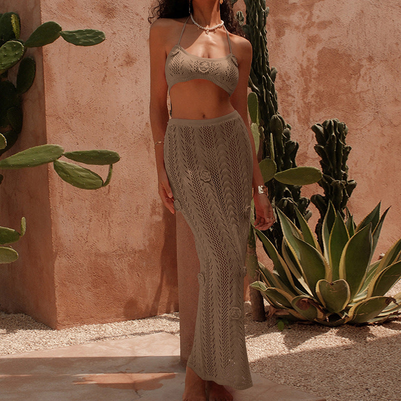 Damen Häkel-Bikini-Set mit langem Rock und verstellbaren Trägern Echo Archiv