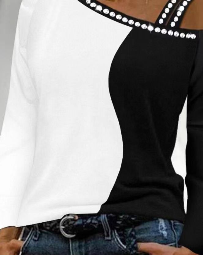 Damen Trendy Asymmetrisches Oberteil mit Strassbesatz Echoarchiv