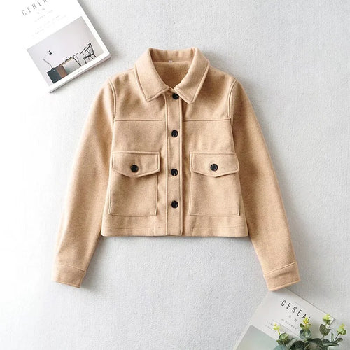Damen Kurze Wollmix-Übergangsjacke mit aufgesetzten Pattentaschen Echo Archiv