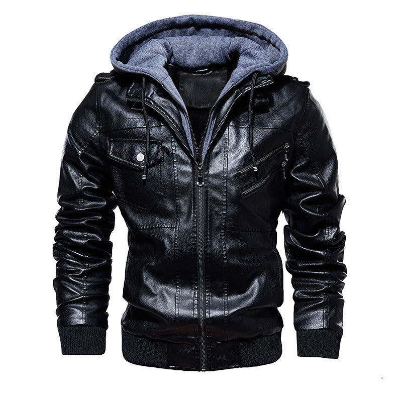 Herren Stylische Kunstlederjacke mit Kapuze Echo Archiv