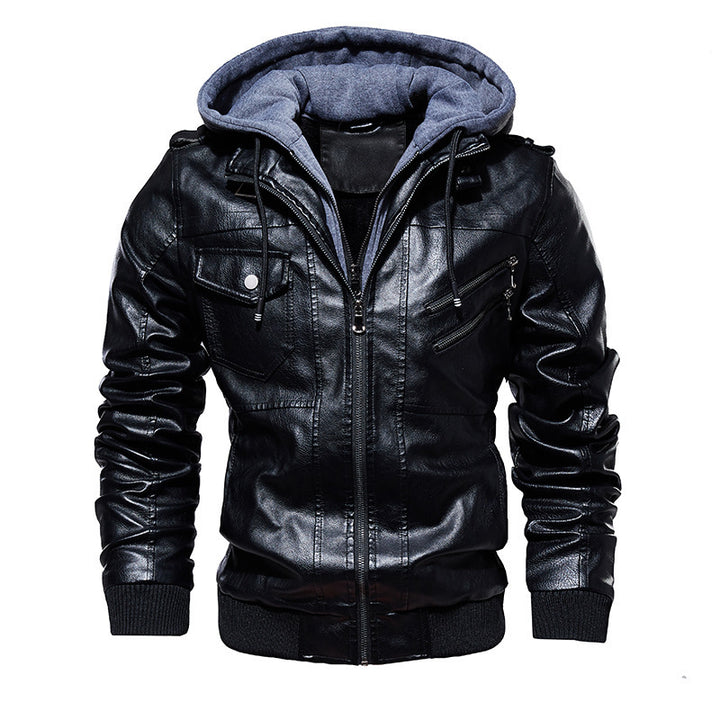Herren Stylische Kunstlederjacke mit Hoodie Echo Archiv