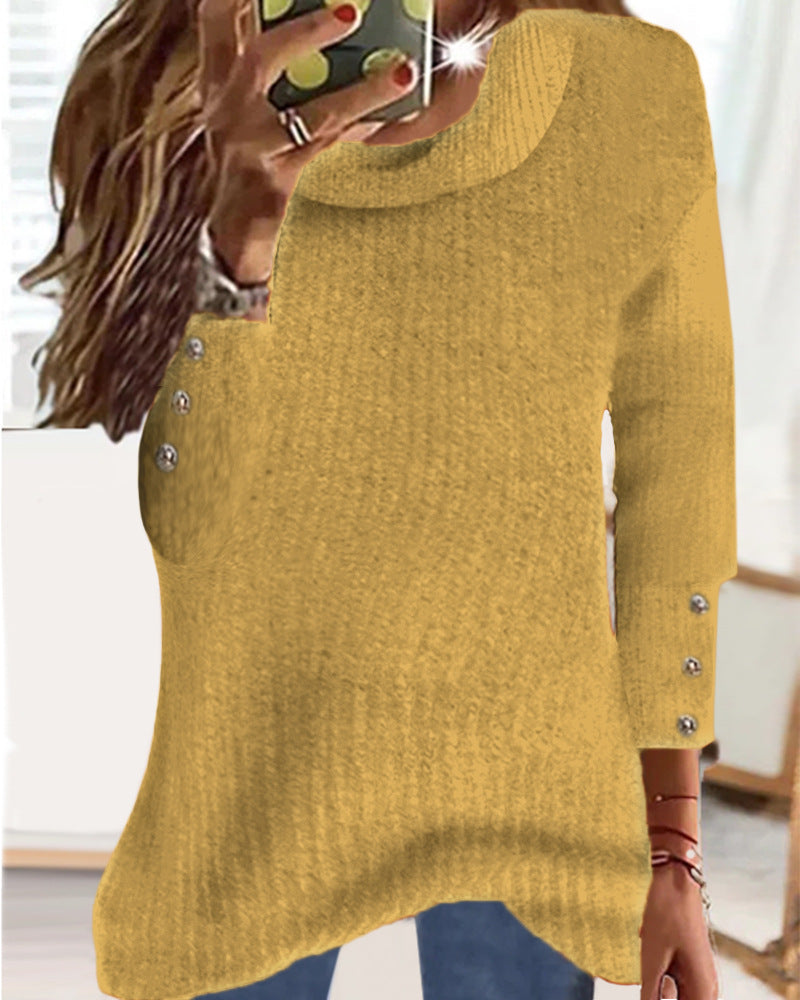 Damen Locker Feinstrickpullover mit Rundhalsausschnitt und dekorativer Knopfblende an den Ärmeln Echoarchiv