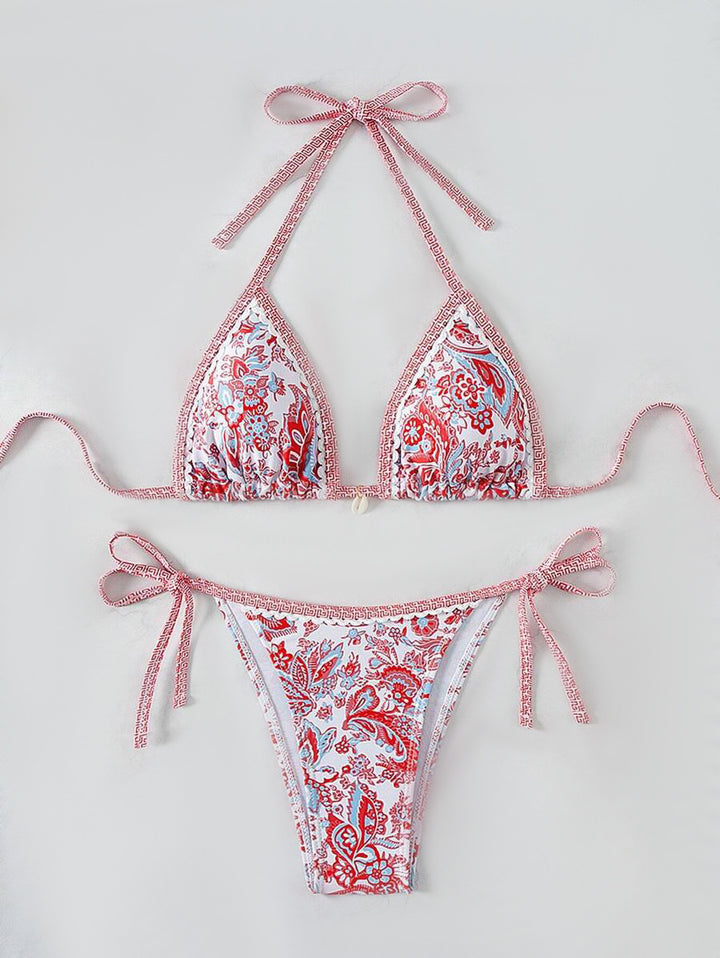Damen Triangel-Bikini-Set mit verstellbaren Bindebändern und floralem Design Echo Archiv