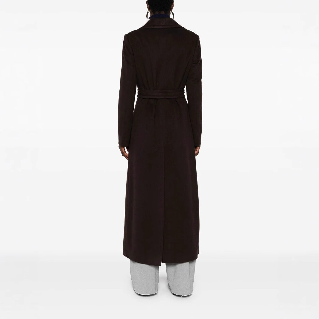 Damen Langer Wickelcoat aus Wollmix mit Bindegürtel und breitem Revers Echoarchiv