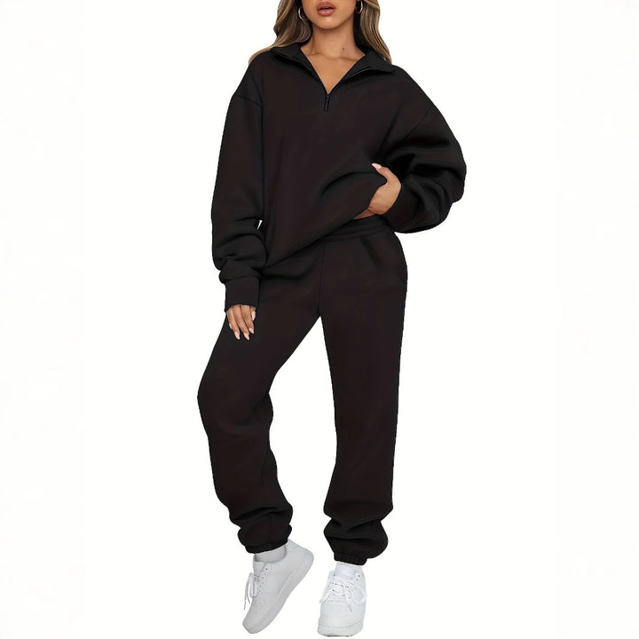 Damen nan zweiteiliges Relax-Set mit halbverdecktem Halbzip-Sweatshirt im Oversize-Schnitt und hohem Komfortbund Jogginghose Echo Archiv