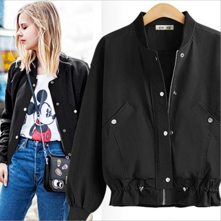 Damen Oversize Bomberjacke mit Tunnelzugbund, Druckknopfleiste und aufgesetzten Taschen – Avenza