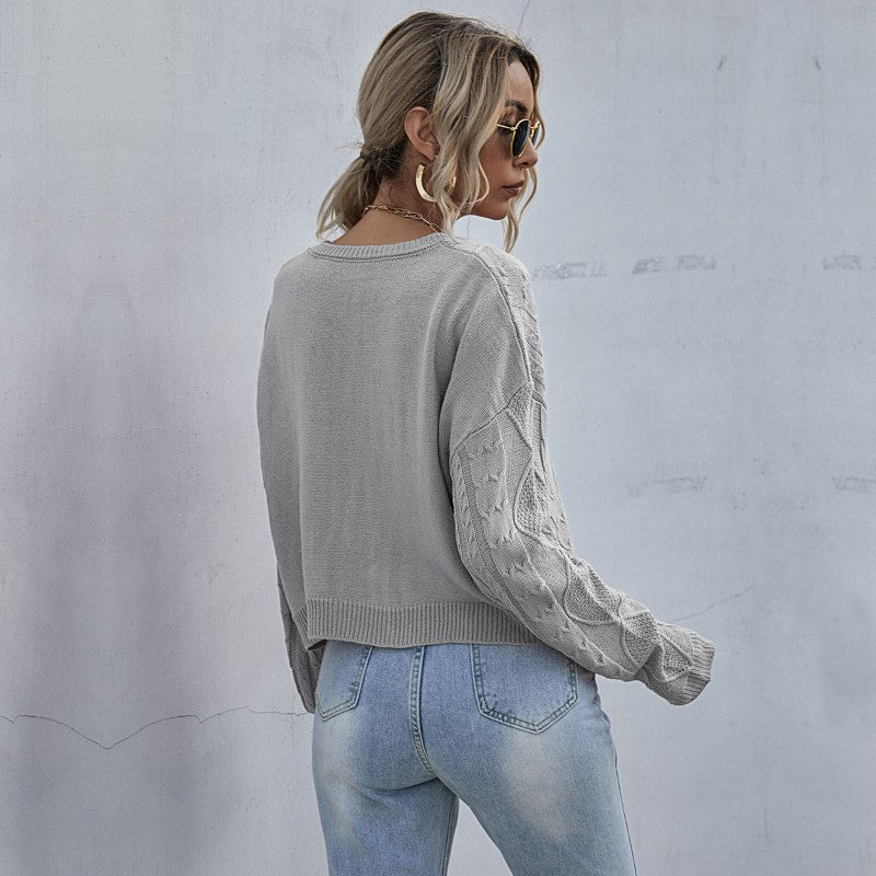 Damen Lässiger Oversize-Strickpullover mit geometrischem Zopfmuster und tiefen Ärmelabschlüssen Echoarchiv
