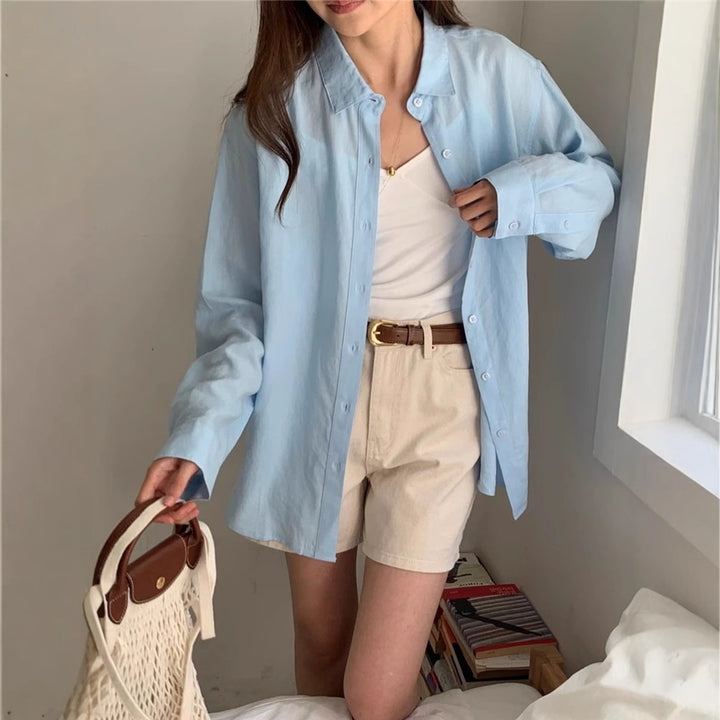 Damen Lässige Oversize-Hemdbluse mit kastiger Silhouette und krempelbaren Ärmeln – Maréline