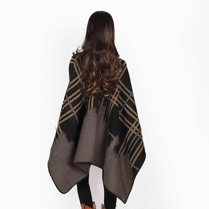 Damen Oversize-Capeponcho aus Wollmix mit Stern- und Karojacquard und weichfallendem Fall Echo Archiv