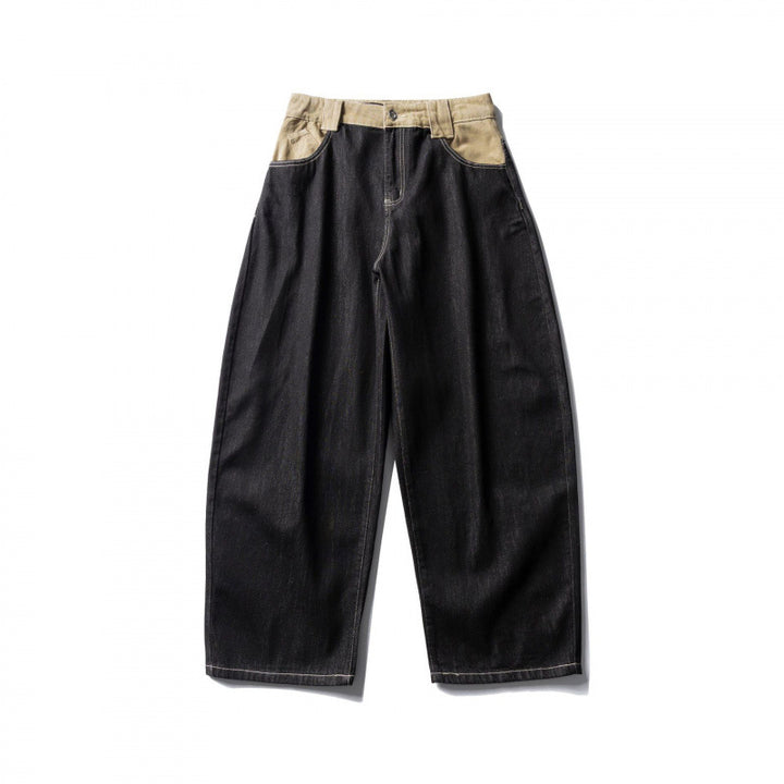 Unisex Weite zweifarbige Denimhose mit hohem Bund und kontrastierten Eingrifftaschen Echo Archiv