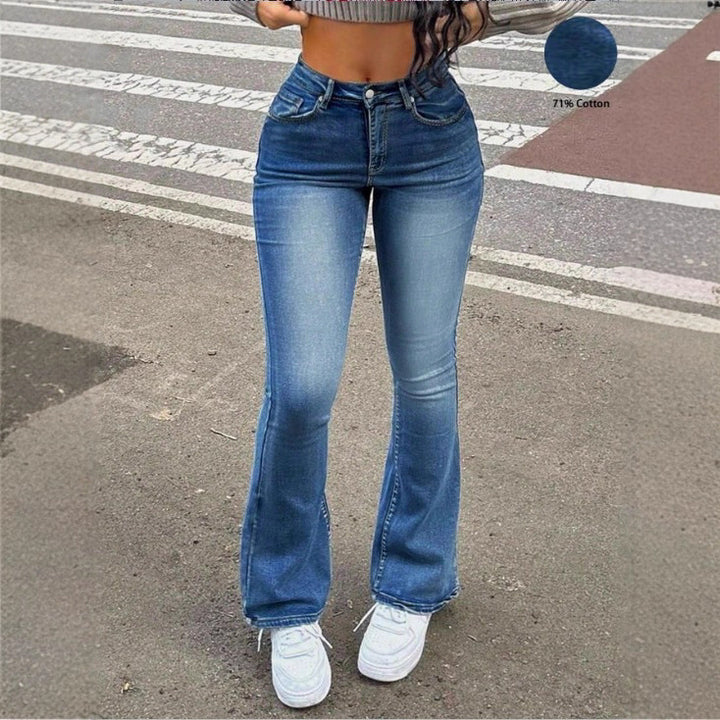 Damen Hochtaillierte Bootcut-Jeans mit formendem Bund und leichtem Schlag Echo Archiv