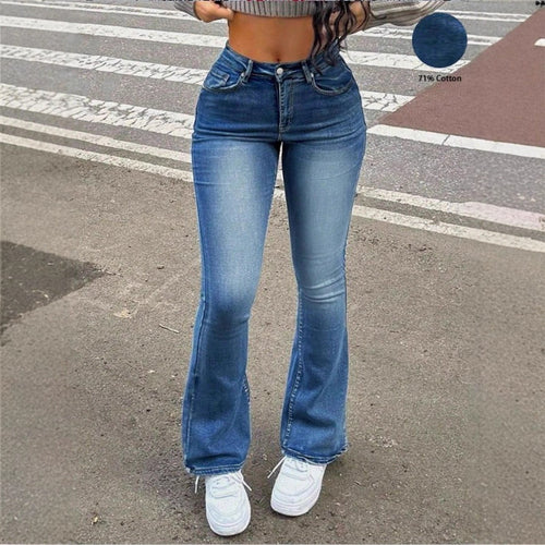 Damen Hochtaillierte Bootcut-Jeans mit formendem Bund und leichtem Schlag Echo Archiv