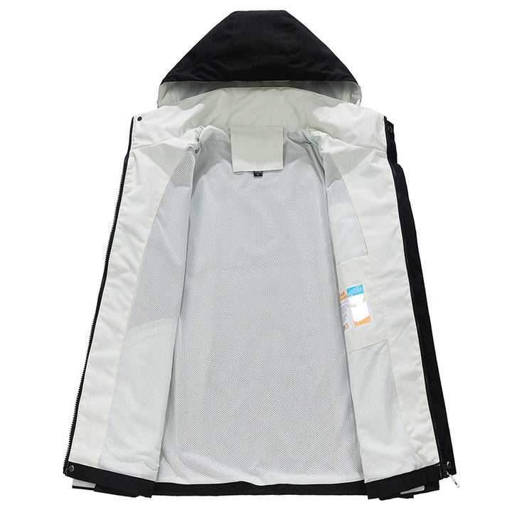 Herren Wasserdichte dreilagige Outdoorjacke mit Kapuze, atmungsaktivem Meshfutter und verstellbaren Bündchen – Taviero