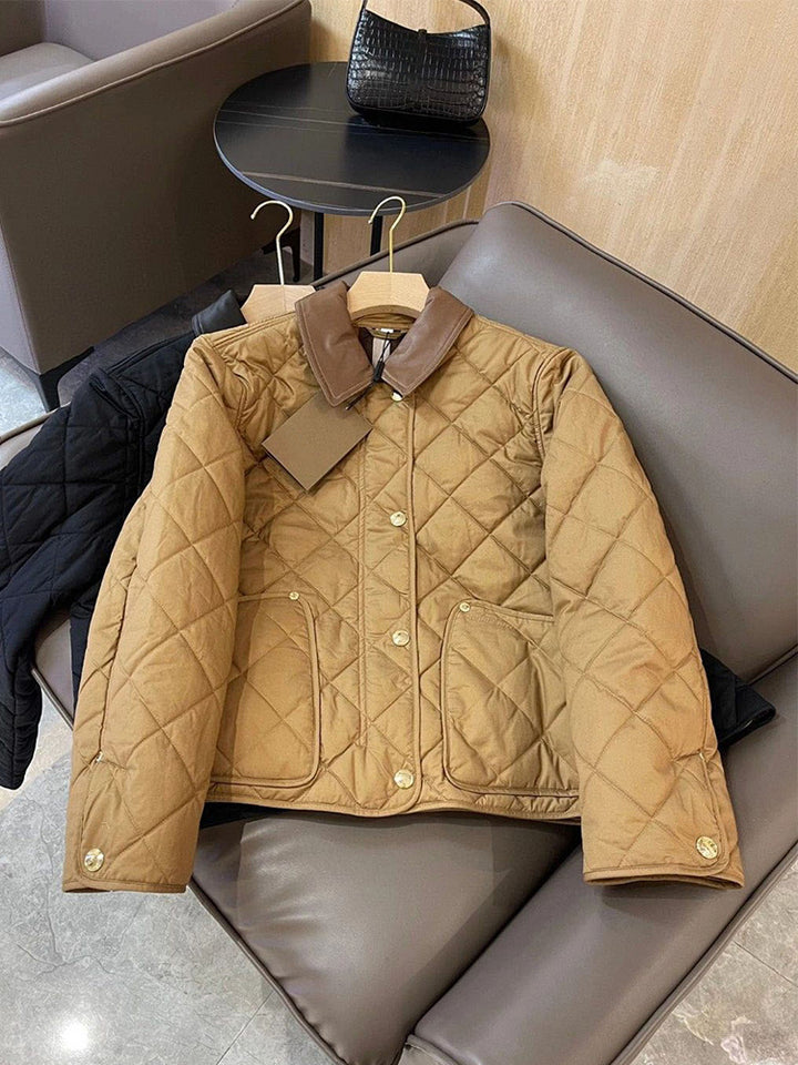 Damen gesteppte Übergangsjacke mit Lederkragen Echoarchiv