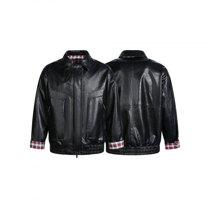 Herren Lederimitat-Blouson mit Karofutter, Reißverschluss und elastischem Saum Echo Archiv