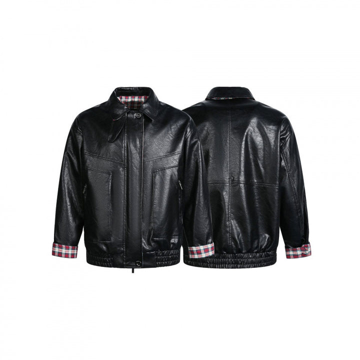 Herren Lederimitat-Blouson mit Karofutter, Reißverschluss und elastischem Saum Echo Archiv