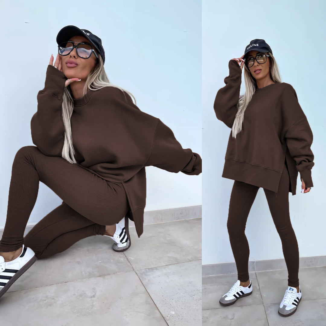 Damen nan Oversize Sweatshirt mit taillierten Rib-Leggings Set Echo Archiv