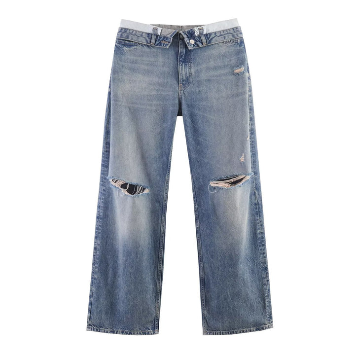 Damen Weitgeschnittene Destroyed-Jeans mit tiefer Leibhöhe und geradem Bein Echoarchiv