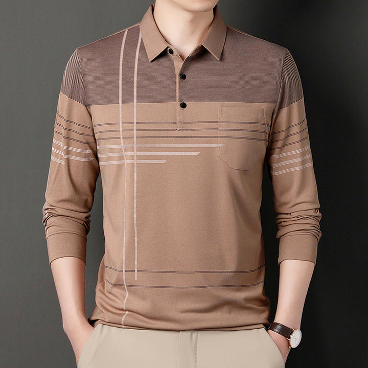 Herren langärmliges Poloshirt mit modernem Grafikdesign Echoarchiv
