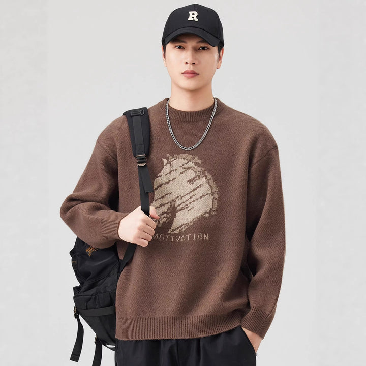 Damen Oversize-Strickpullover mit Intarsienmotiv und Rundhalsausschnitt Echo Archiv