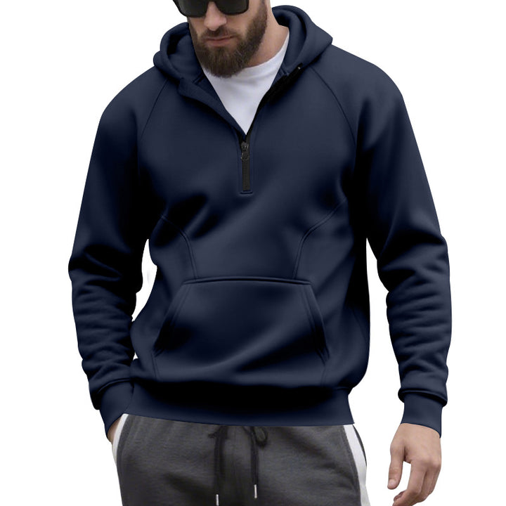 Herren nan Halbzip-Kapuzenpullover im minimalistischen Softshell-Look mit Kängurutasche und Raglanärmeln Echo Archiv