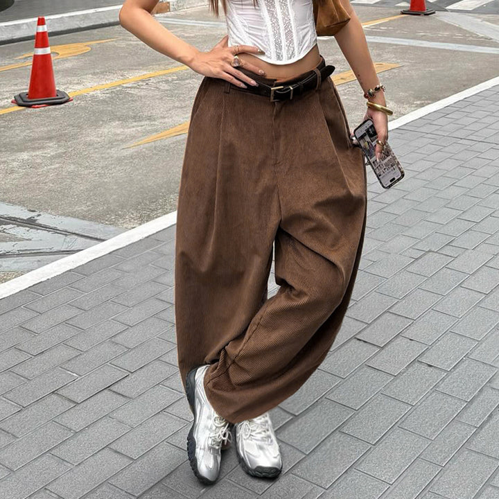Damen Hochtaillierte Weite Hose mit Faltenwurf Echo Archiv